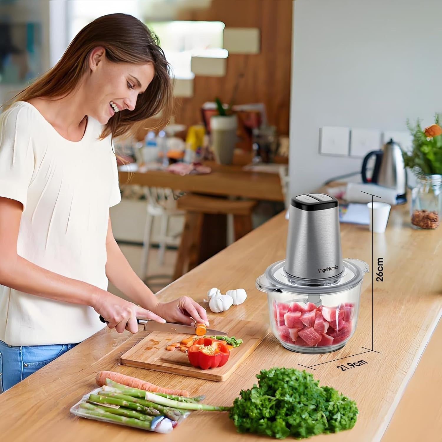500W Food Processor Chopper Dual 2L Bowls Meat Grinder Blender