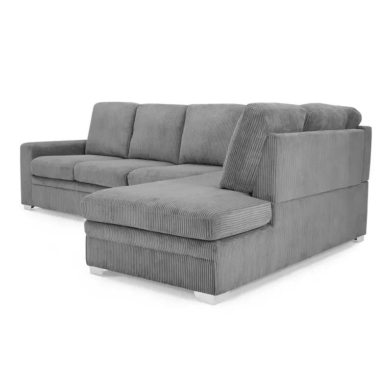 Grey Jumbo Cord Corner Sofa RH Chaise 4-Seater Deep Seat Lounge Couch