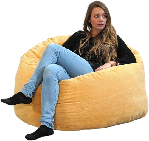 Yellow Corduroy Bean Bag Chair – Adult Lounge Seat, 100cm Foam Filled