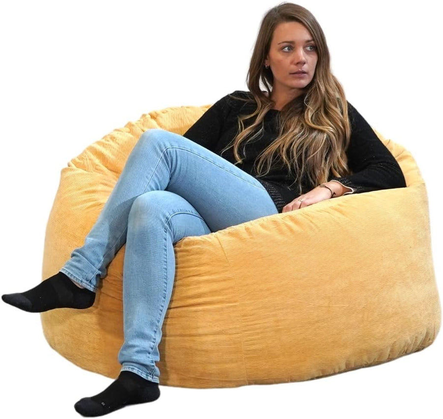 Yellow Corduroy Bean Bag Chair – Adult Lounge Seat, 100cm Foam Filled