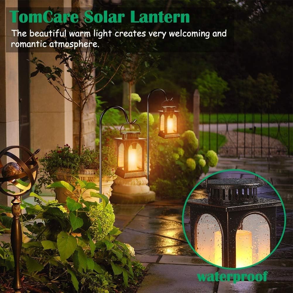2-Pack Solar Flickering Flame Metal Lanterns Bronze Outdoor Garden Light