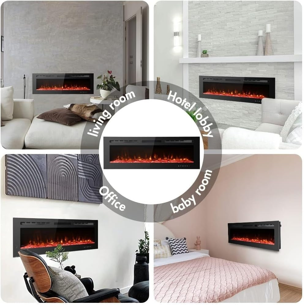 50in Wall Mounted Electric Fireplace Heater 12 LED Flame Remote Heat