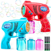 2 Pack Bubble Guns Kids Toy Set Red Blue with Solution