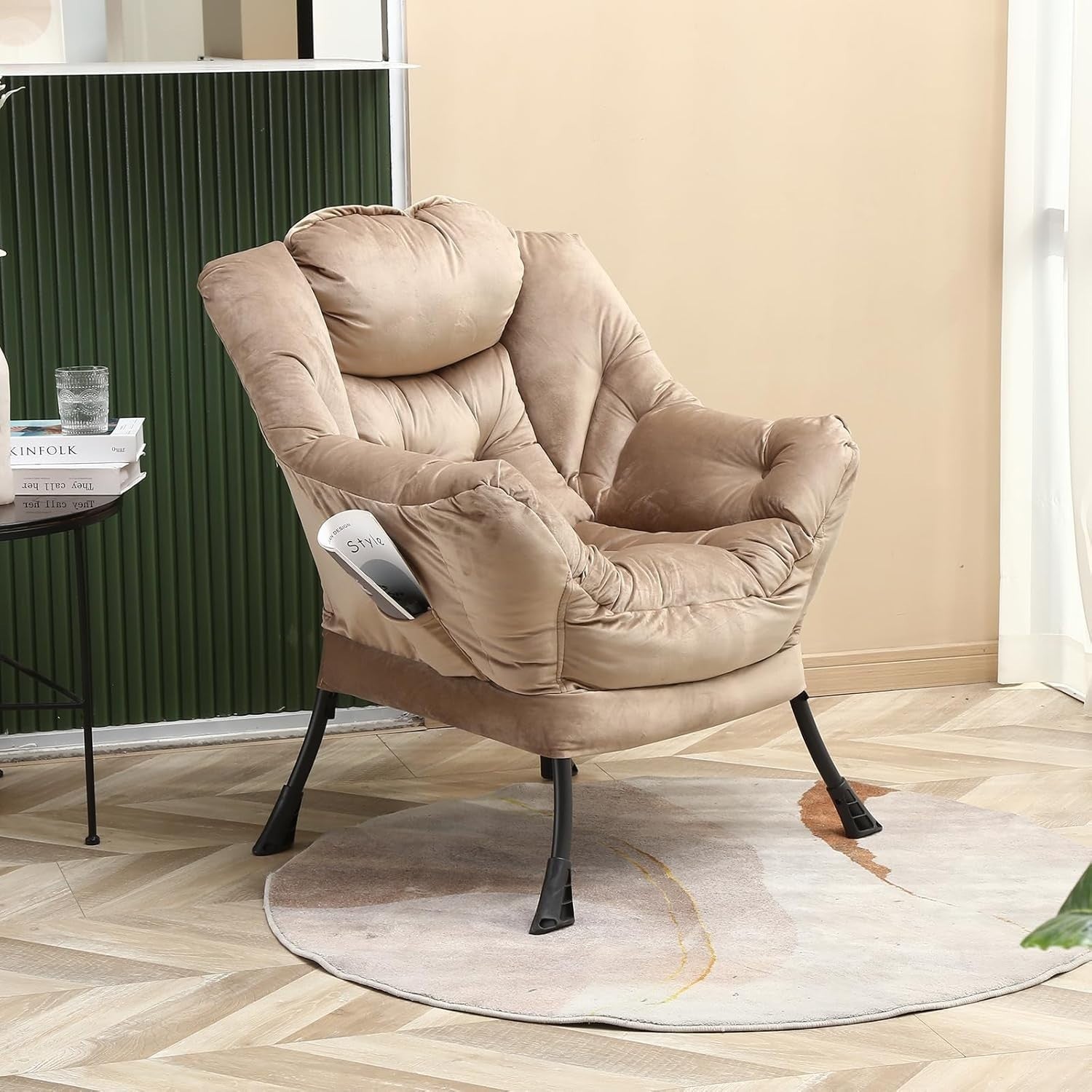 Modern Padded Accent Armchair with Side Pocket | High Back Comfort Lounge