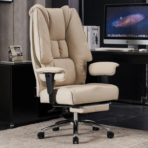 Big & Tall Ergonomic Office Chair 400lb Max Load Faux Leather Swivel Beige