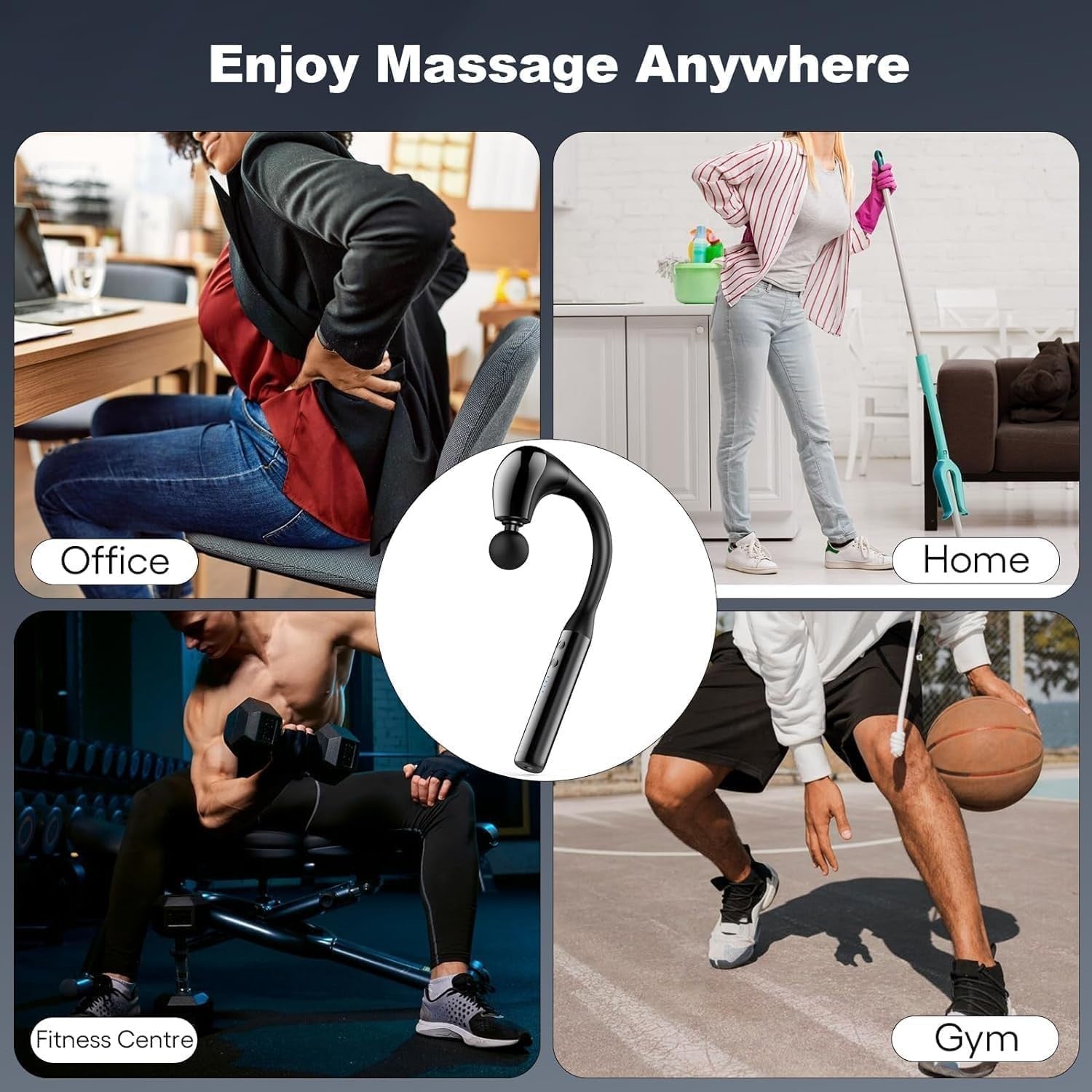 Extended Handle Massage Gun Deep Tissue 10mm Stroke Quiet Pain Relief