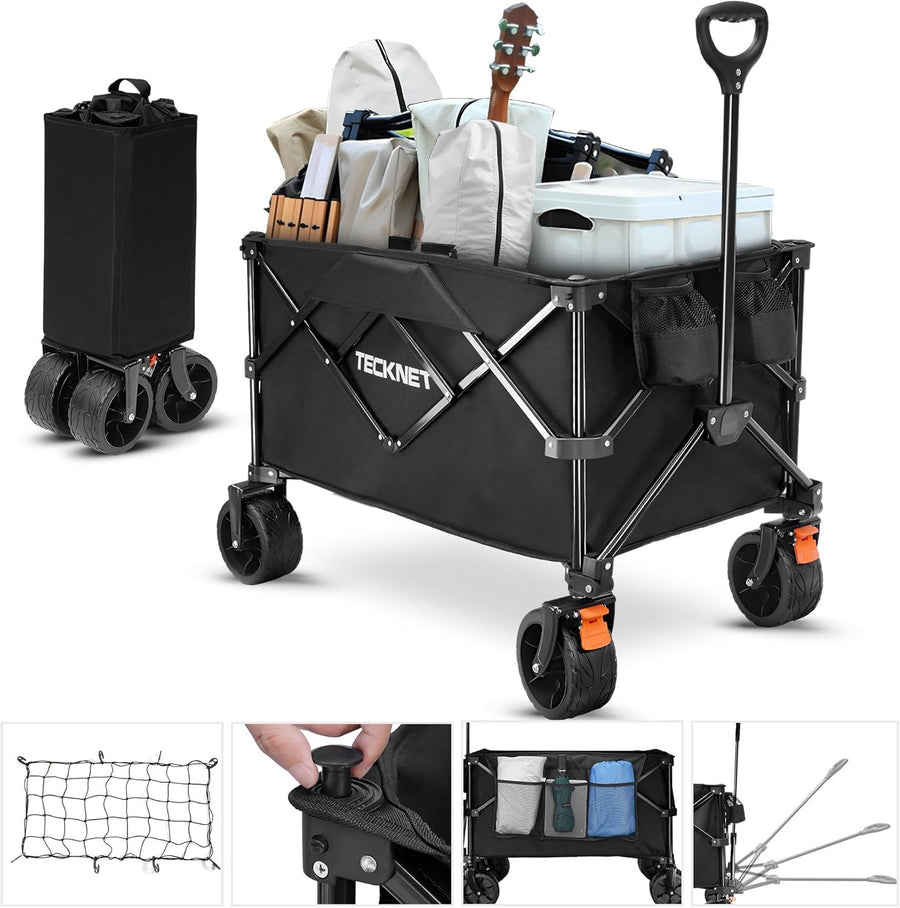 180L Folding Wagon Cart 150kg Heavy Duty w/ Brakes All Terrain Wheels