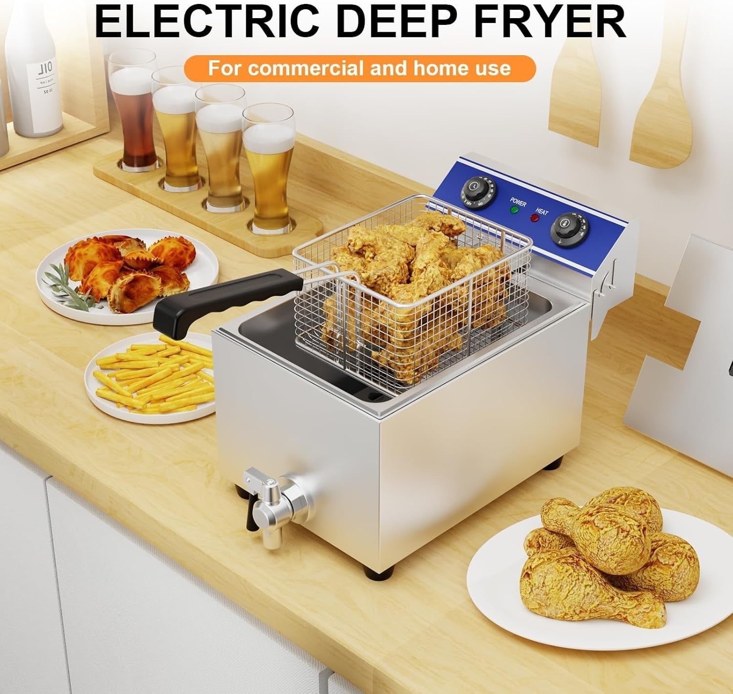 6L Commercial Deep Fat Fryer 2500W Stainless Steel Timer Countertop