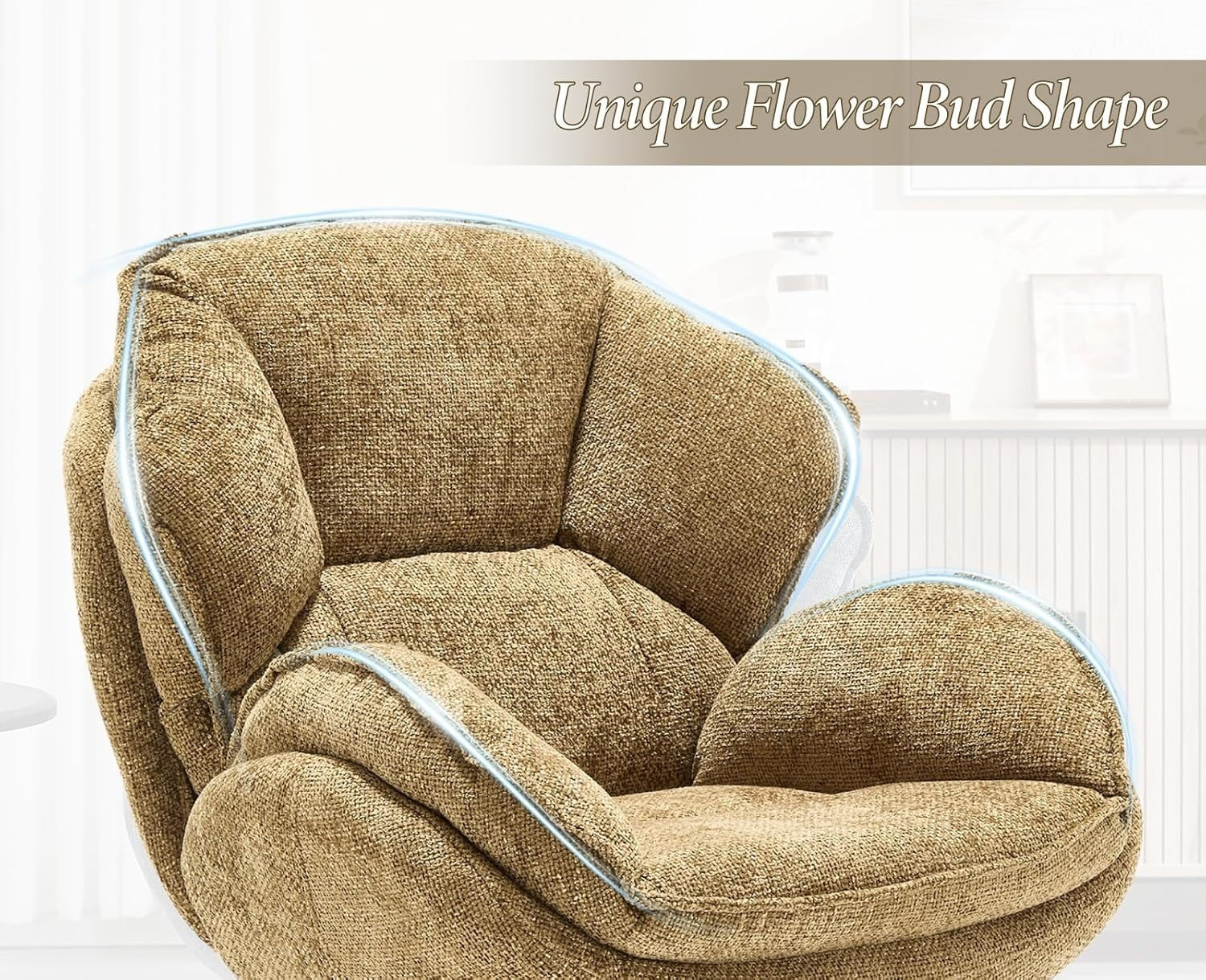 Swivel Lounge Chair Yellow Chenille Armchair 360° Comfy Reading Seat