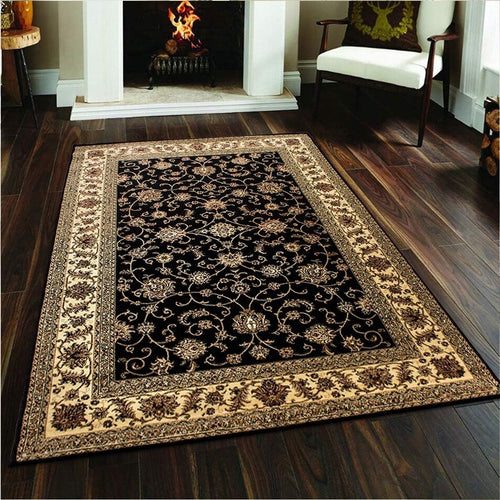 Black Floral Oriental Area Rug 120x170cm Soft Low Pile Luxury Room Carpet