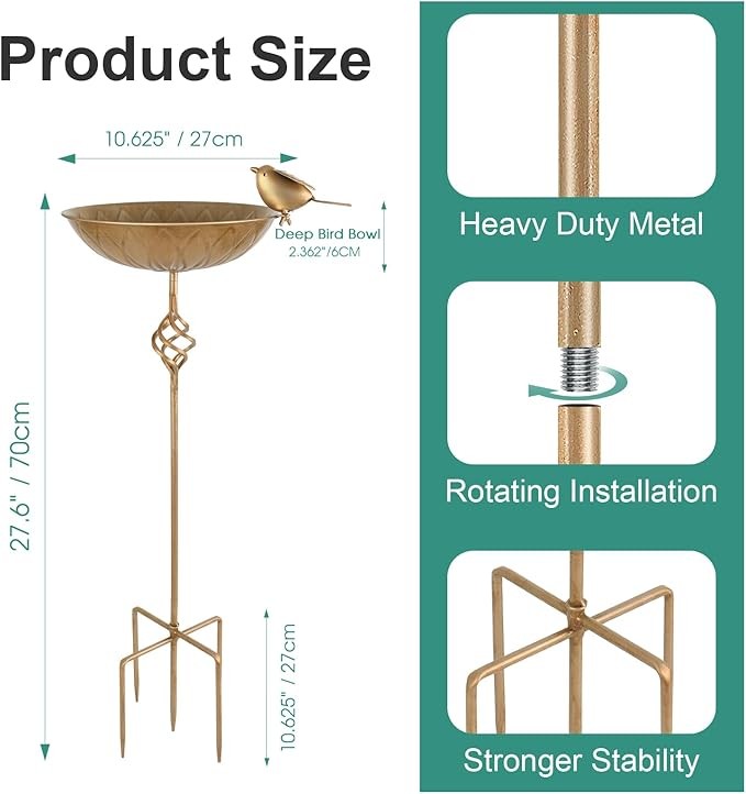 Metal Bird Bath Feeder Bowl – 5 Prong Stand Outdoor Garden Water Feature