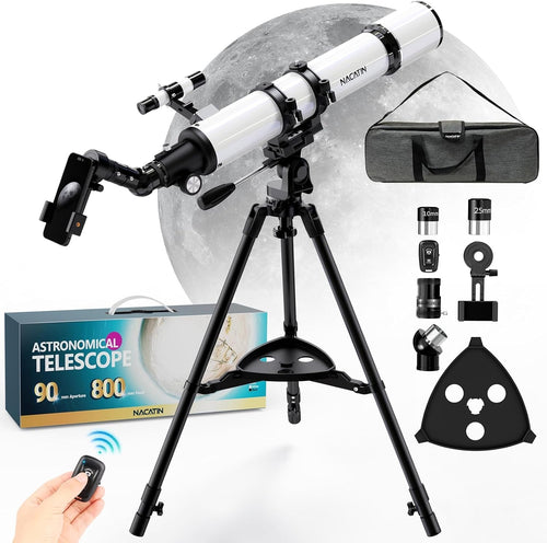 90mm Refractor Telescope White for Adults & Beginners 800mm Focal Length