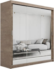 Sonoma Oak Sliding Mirror Wardrobe 200cm 4 Drawers Modern Storage