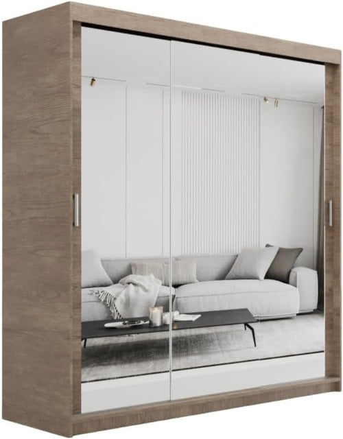 Sonoma Oak Sliding Mirror Wardrobe 200cm 4 Drawers Modern Storage