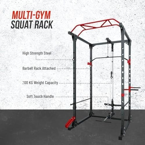 Multi-Gym Power Rack Black & Red with Pull Up Bar & Cable System