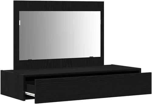 Black Oak Dressing Table Vanity Set Mirror Drawer Small Bedroom Furniture