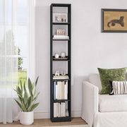 Modern 6-Tier Black Wooden Bookshelf, Adjustable Shelves, 24x30x184 cm