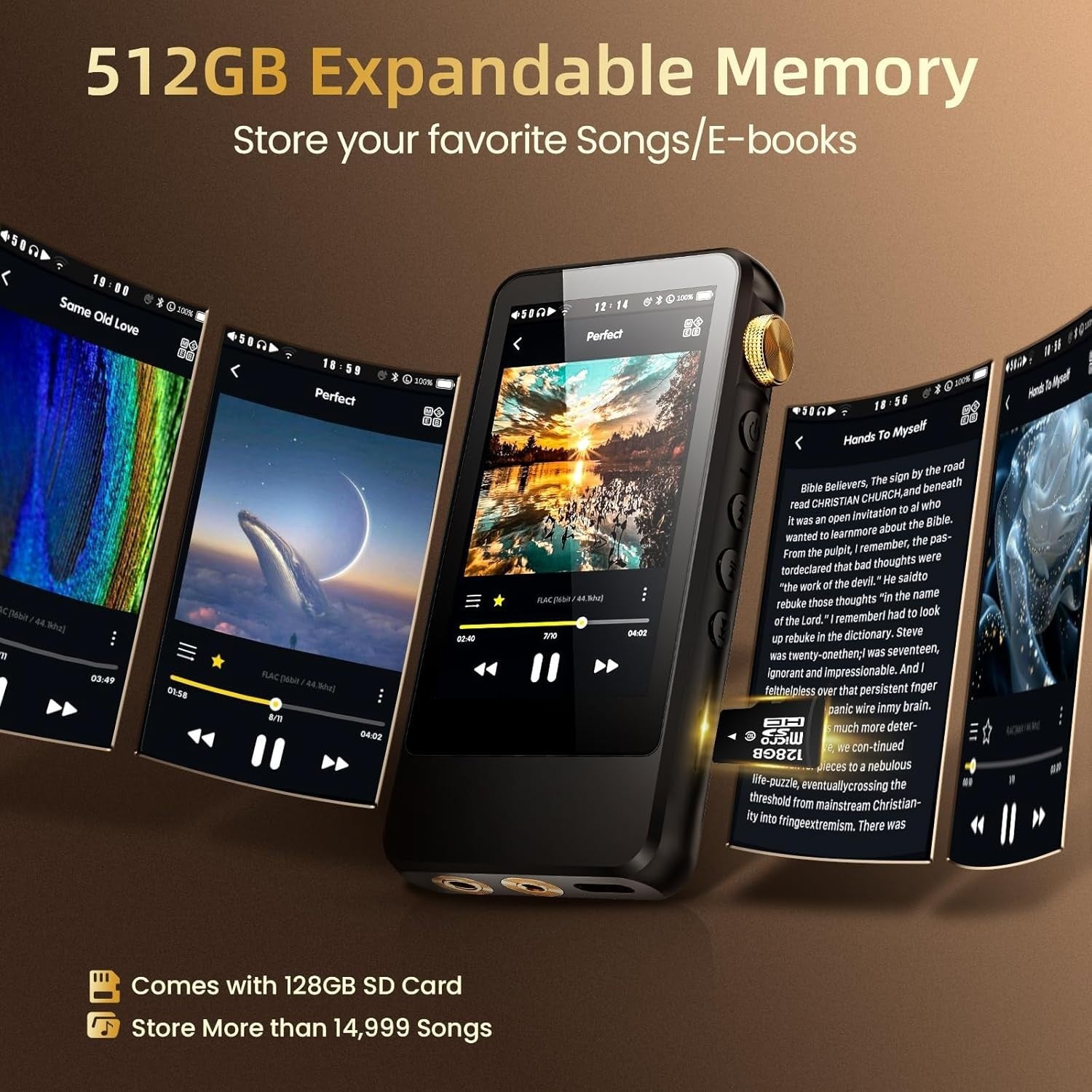 Hi-Res MP3 Player | Dual DAC Bluetooth 5.1 Lossless Audio | 3.2" Screen | 512GB