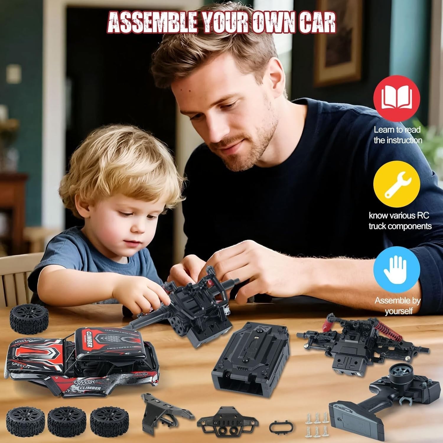1:14 DIY RC Truck 25KM/H 2WD Off-Road Car with Lights & 2 Rechargeable Batteries