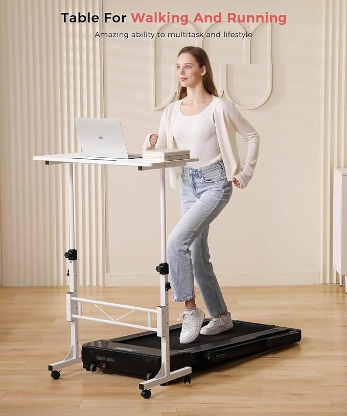 Adjustable Standing Desk Mobile Laptop Desk with Wheels 80x40cm White