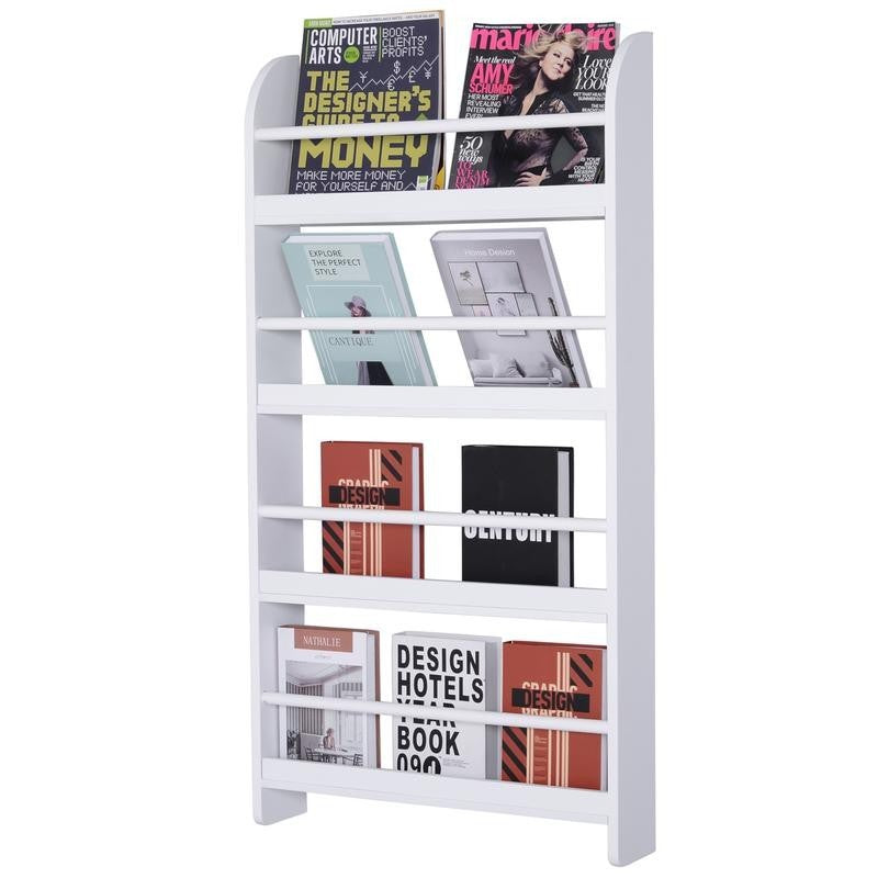 4-Tier Wall Mounted Magazine Rack Book Shelf Storage Unit – White MDF Pine