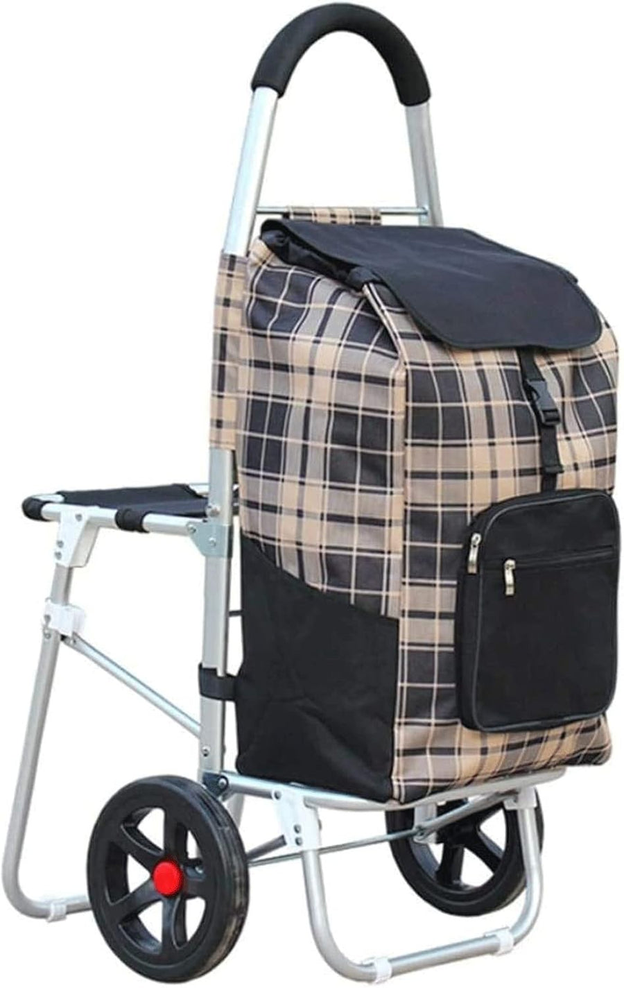 Lightweight Foldable Aluminium Shopping Cart 2-Wheel Trolley w/ Large Bag