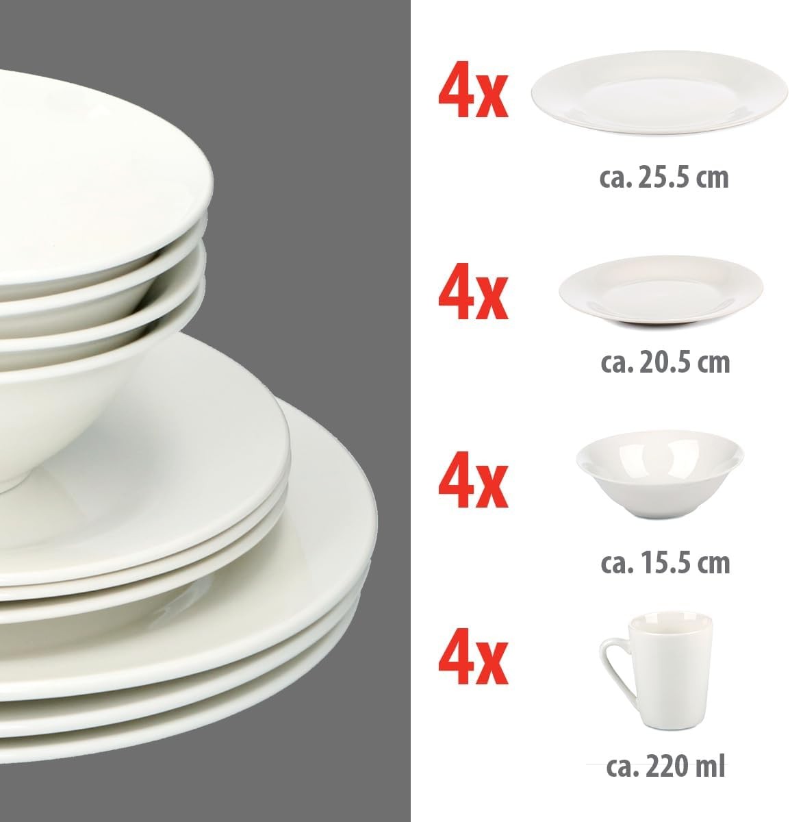 16pc Stoneware Dinner Set Plates Bowls Mugs Microwave Dishwasher Safe