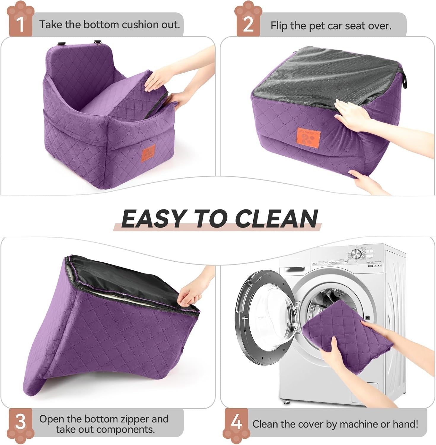Memory Foam Dog Car Booster Seat Washable Travel Bed Safety Belts