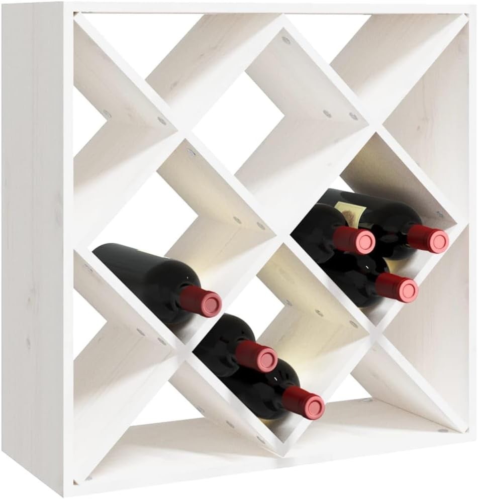 Rustic White Wine Rack Cabinet Solid Pine Wood 12 Bottle Storage Display Shelf