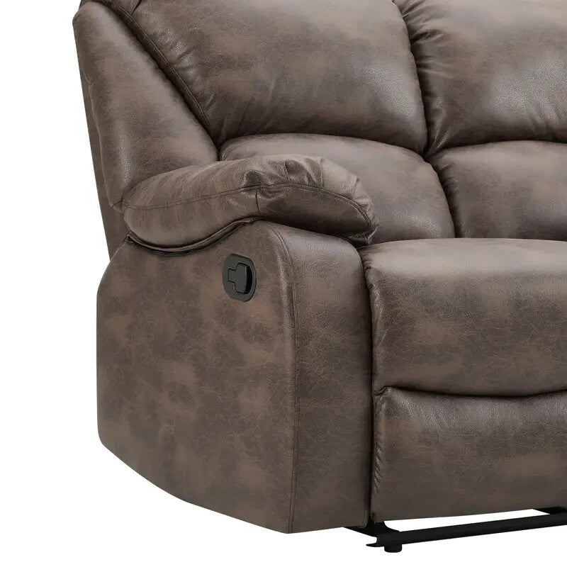 2 Seater Manual Recliner Sofa Brown Faux Leather Padded Armrests