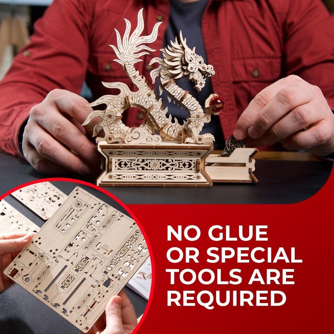 3D Wooden Dragon Puzzle Box Secret Drawer DIY Model Kit 141PCS