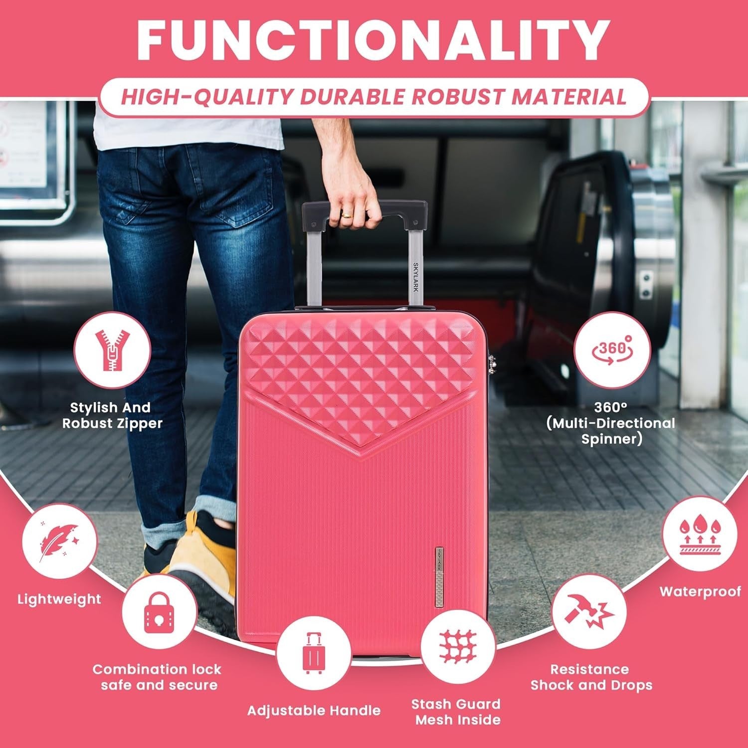 24 Inch ABS Check In Luggage Lightweight Hard Shell 4 Wheel Spinner 66L