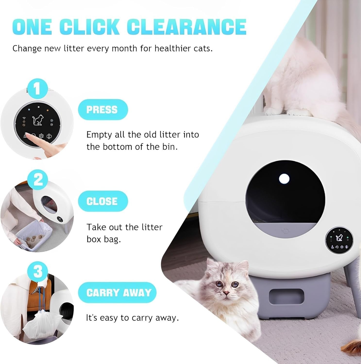 Self Cleaning Cat Litter Box APP Control 76L Smart Multi Cat Tray