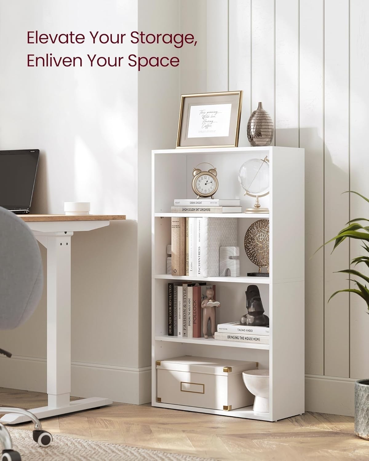 4Tier Wooden Bookcase Tall Storage Display Book Shelf for Living Room White
