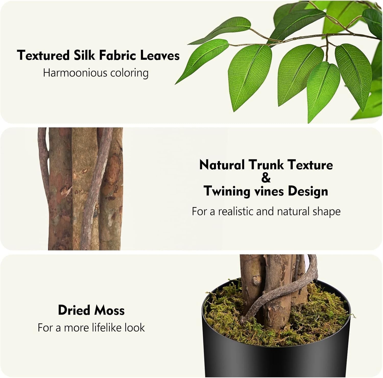 7ft Large Fake Ficus Trees Set of 2, Curved Real Wood Trunks, Indoor Decor 210cm