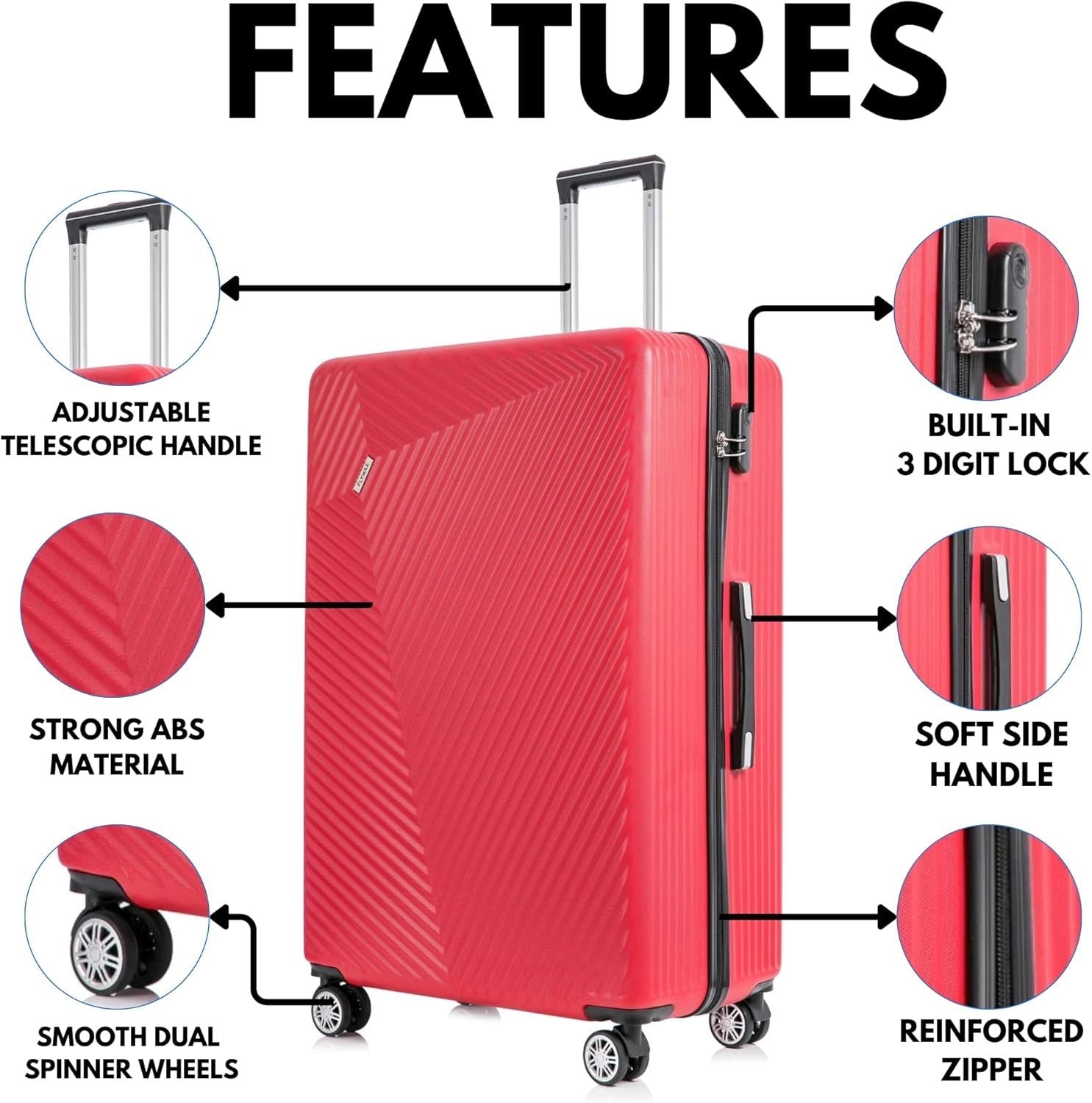 32” Extra Large Check-In Suitcase ABS Hard Shell 4 Wheel Spinner 125L Lock