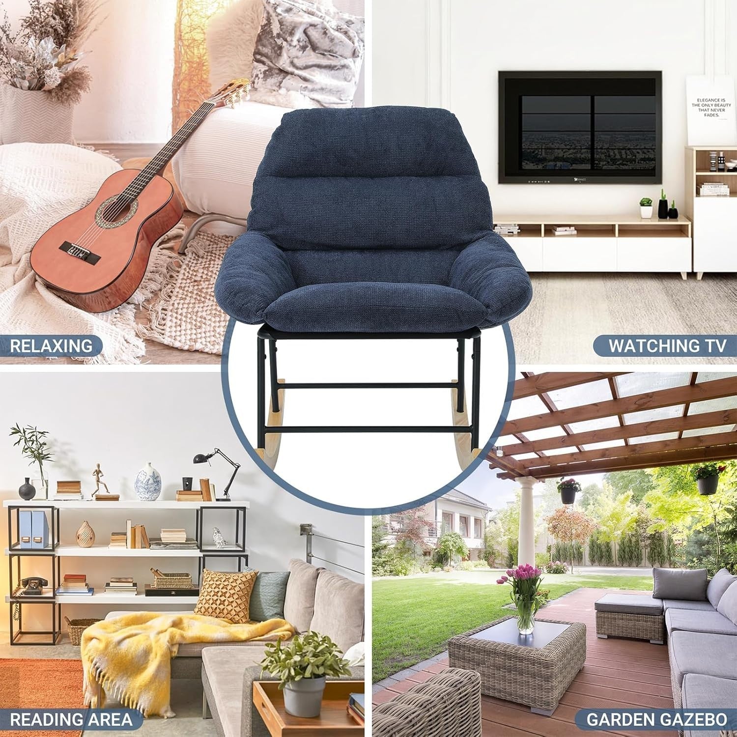 Cozy Lambswool Rocking Chair with High Backrest for Living Room