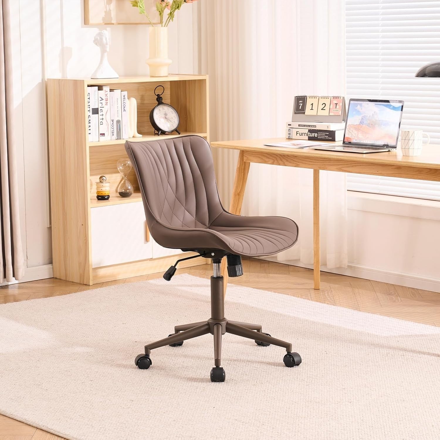 Executive Ergonomic Office Chair, Brown Faux Leather, Wheels, Swivel, Adjustable