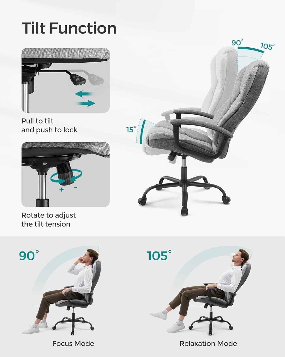 Ergonomic Office Chair Reclining Desk Chair for Home/Gaming Adjust Height 150KG