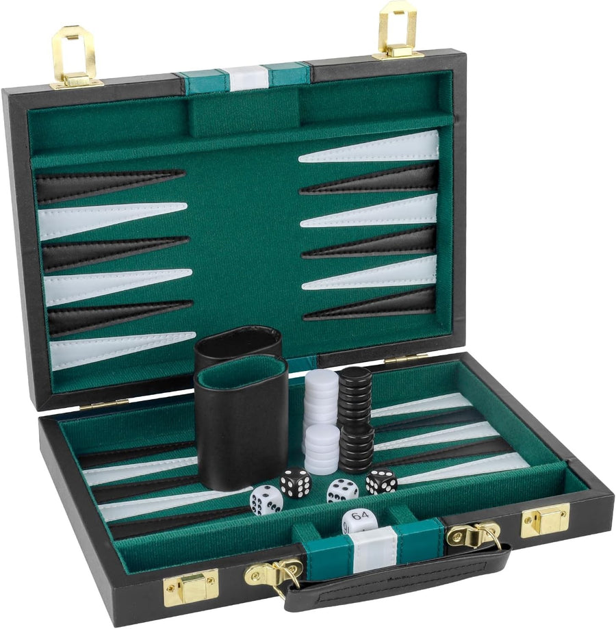 Backgammon Set 11 Inch Travel Board with PU Leather Case Dice Cups