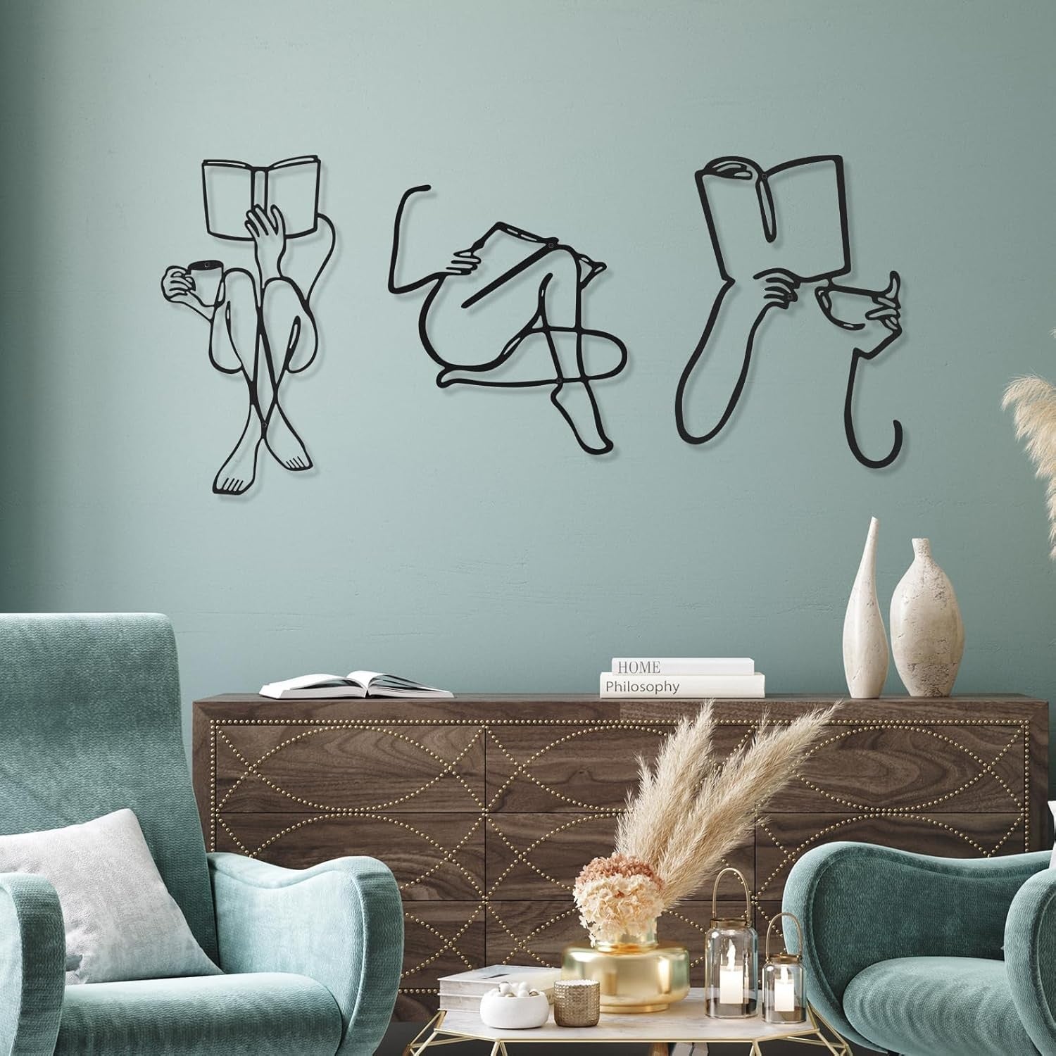 3Pcs Metal Wall Art Abstract Woman Line Drawing Decor Set