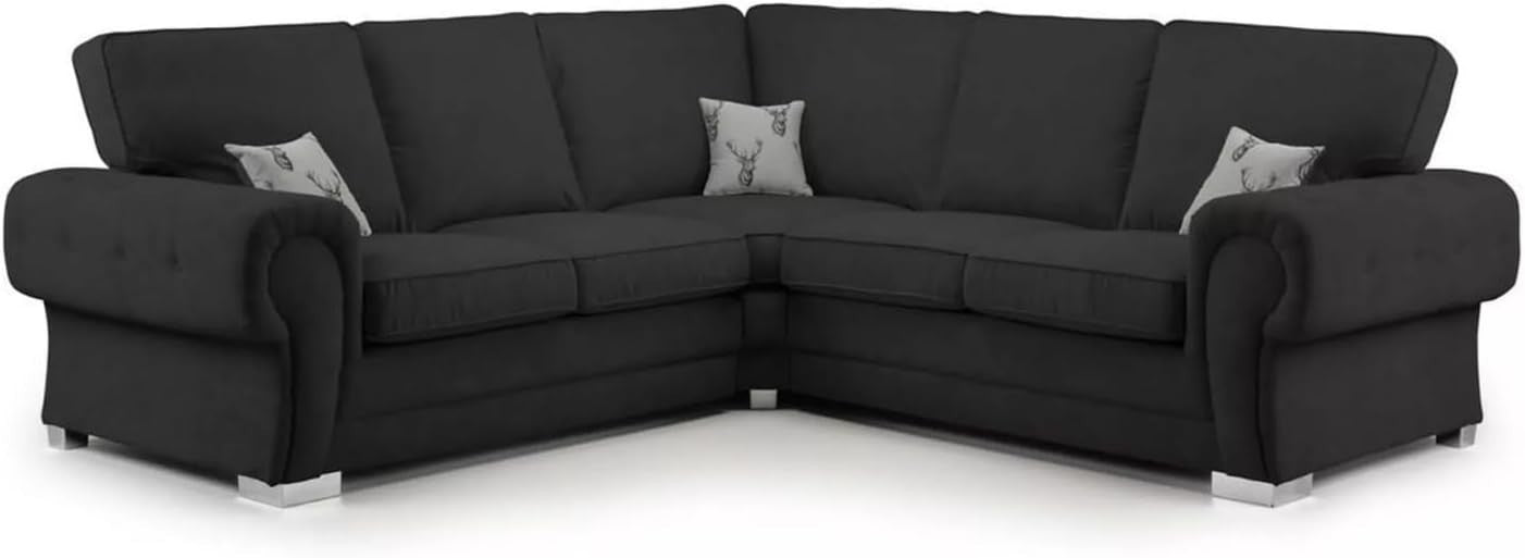Verona Chesterfield Corner Sofa – Black Suede 2C2 5 Seater Settee Suite