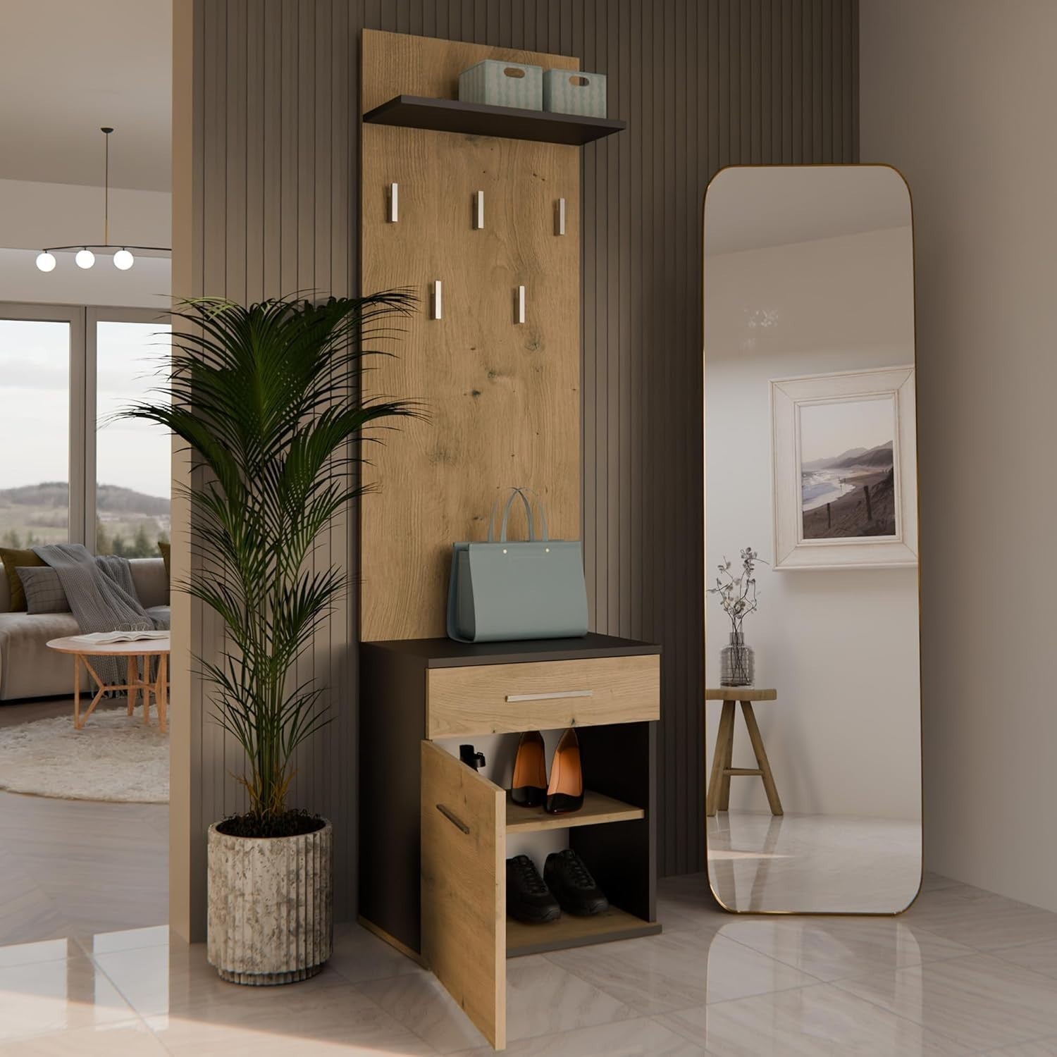 Modern Double Wardrobe with Drawers, Hooks & Shoe Storage 180x50x35cm
