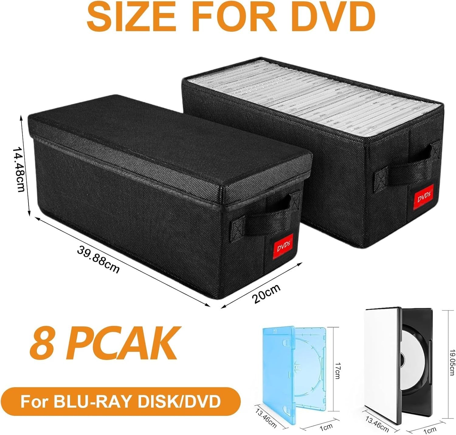 8 Pack DVD Storage Boxes with Lids Stackable Organizer Holds 400 DVDs
