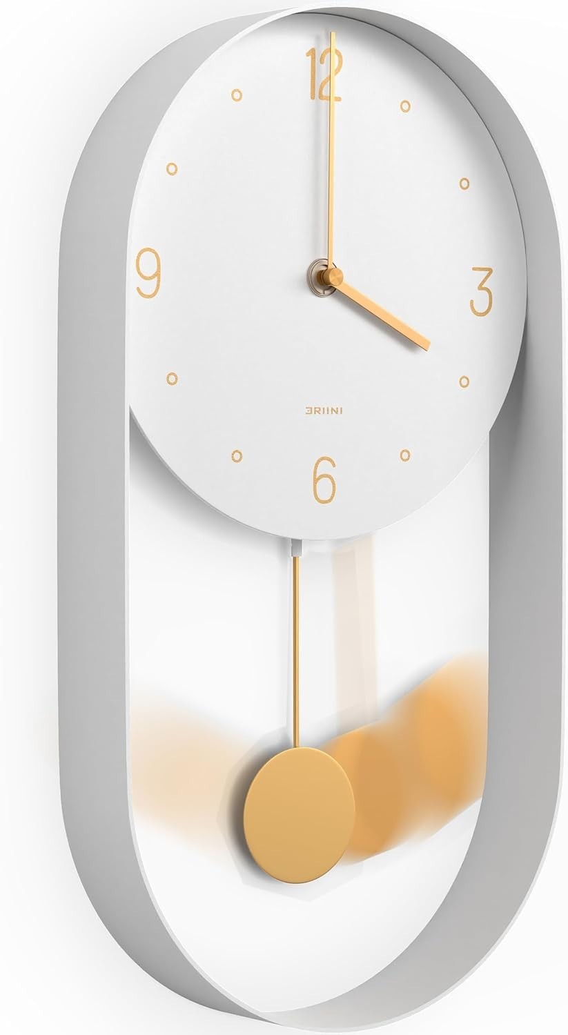 Modern Silent Wall Clock Gold Pendulum | Minimalist Decor 8" Face