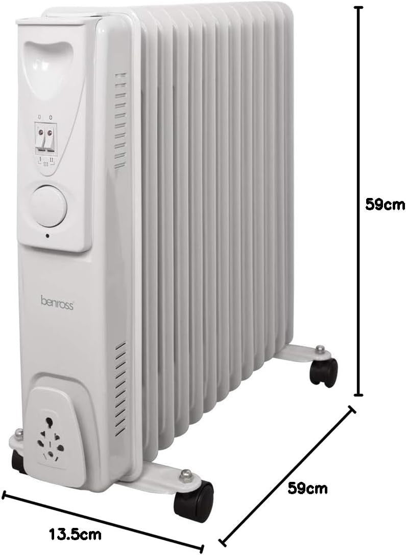 Portable 13-Fin Oil Filled Radiator 2500W Adjustable Thermostat White