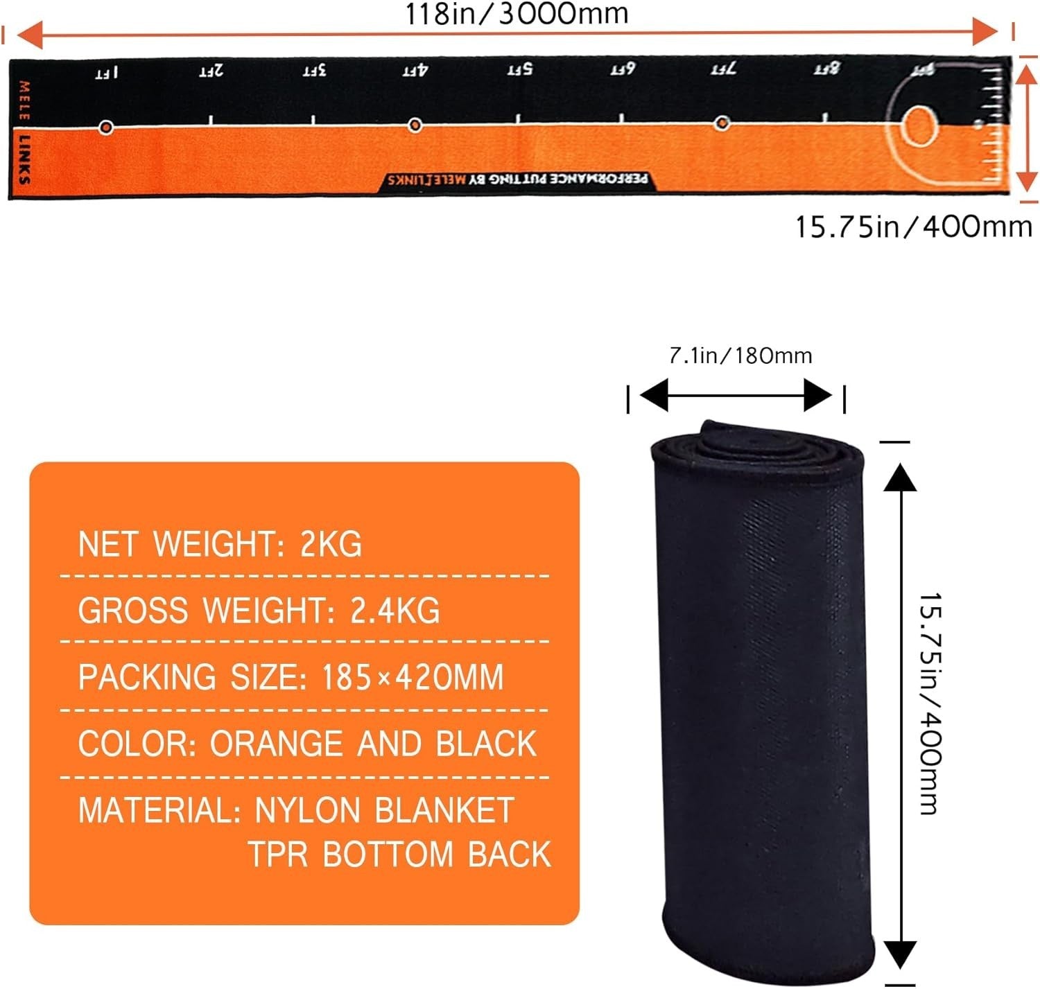 Professional 10ft Golf Putting Mat Alignment Training Green Indoor Practice