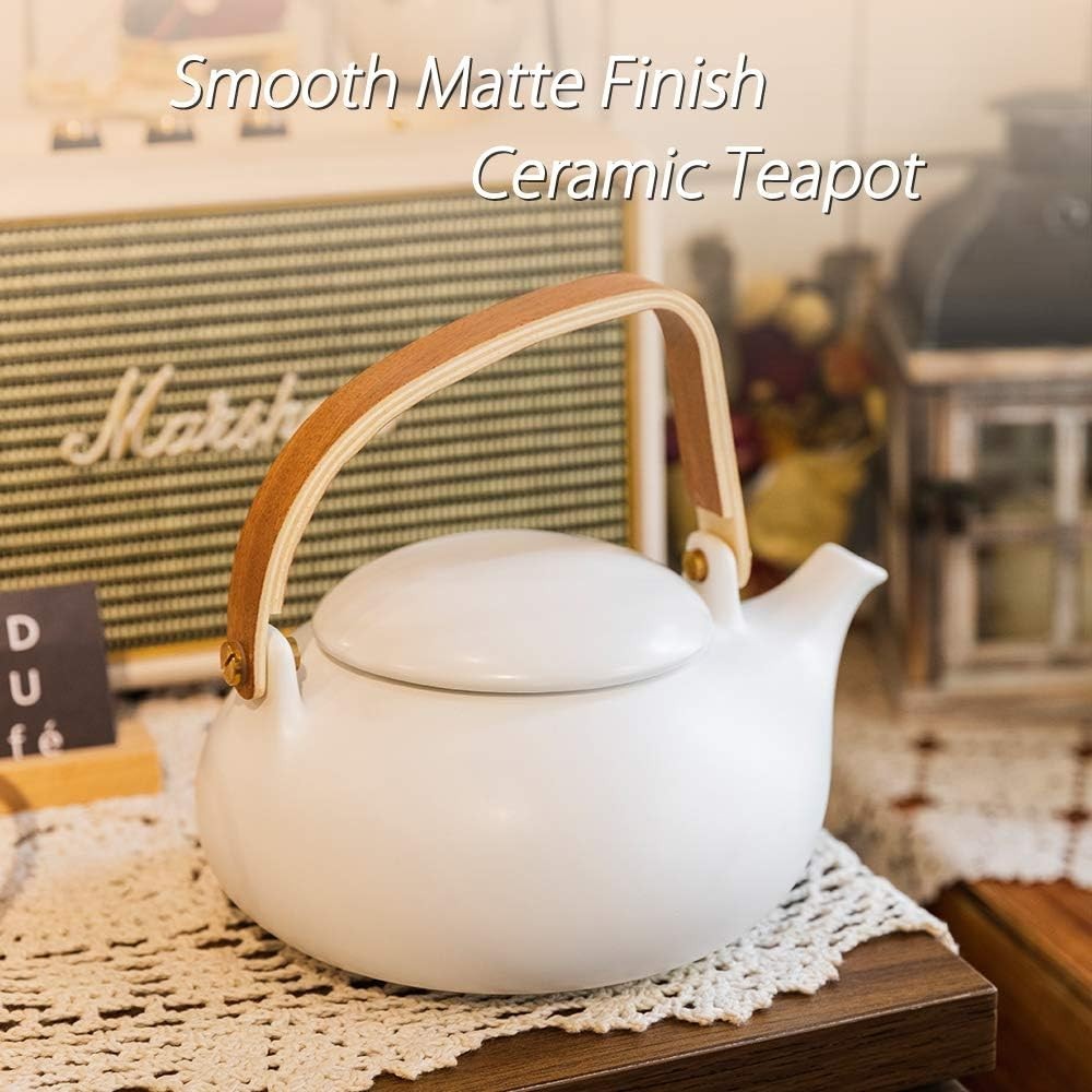 Japanese Ceramic Teapot with Infuser 800ml Matte White Tea Pot