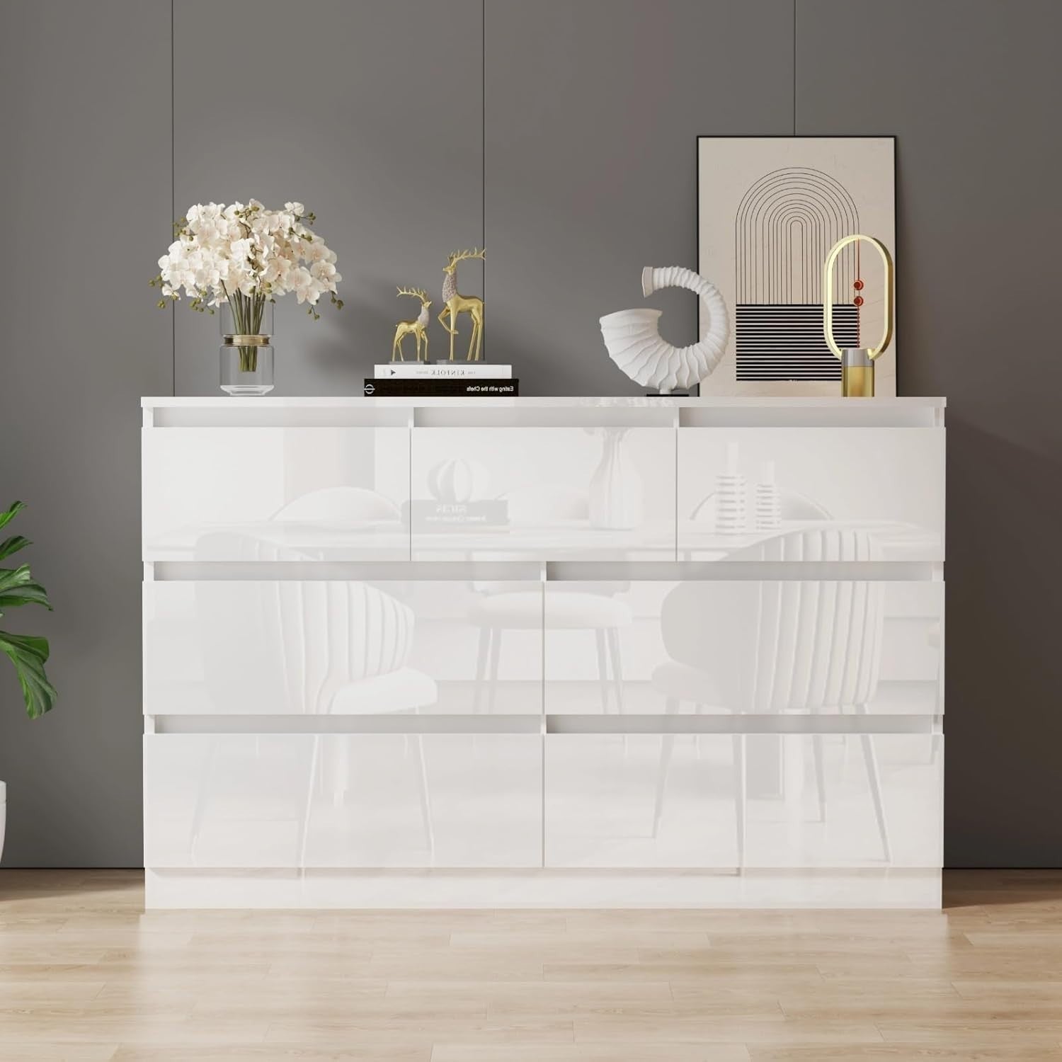 White High Gloss Chest of 7 Drawers Bedroom Storage Modern Unit