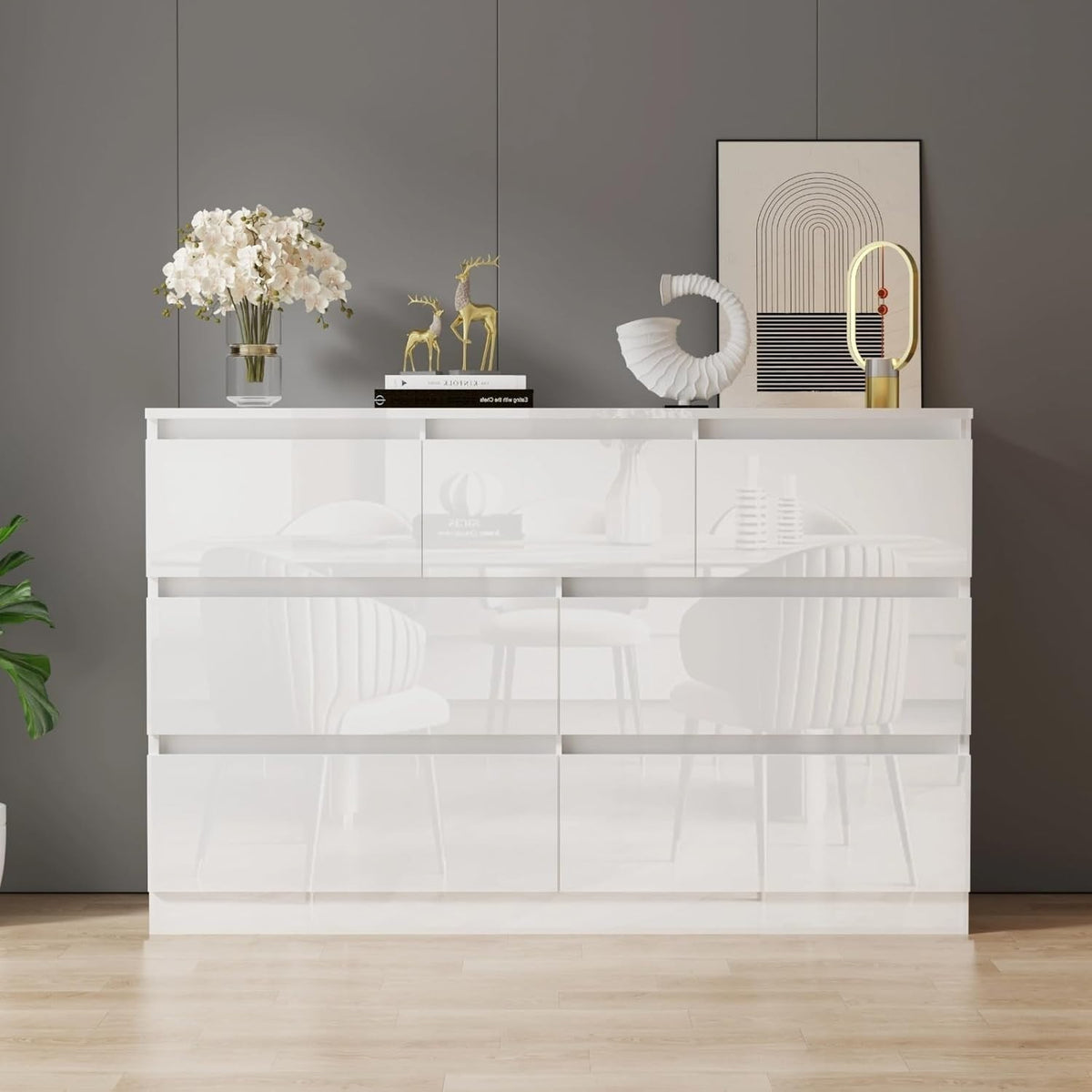White High Gloss Chest of 7 Drawers Bedroom Storage Modern Unit